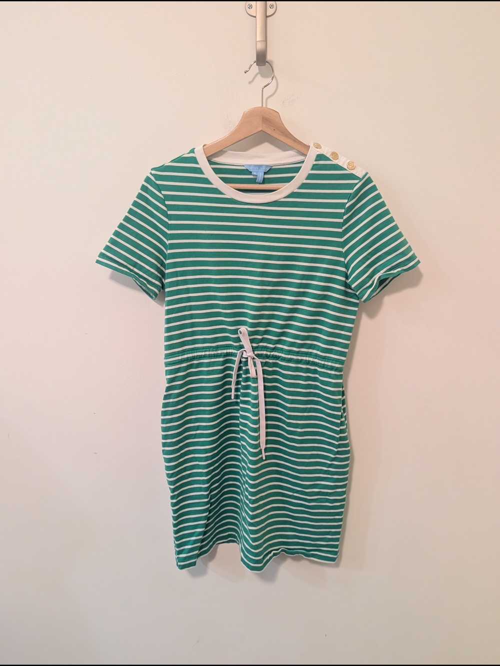 Draper James Green and White Striped Tee Drawstring Waist Dress Size Small